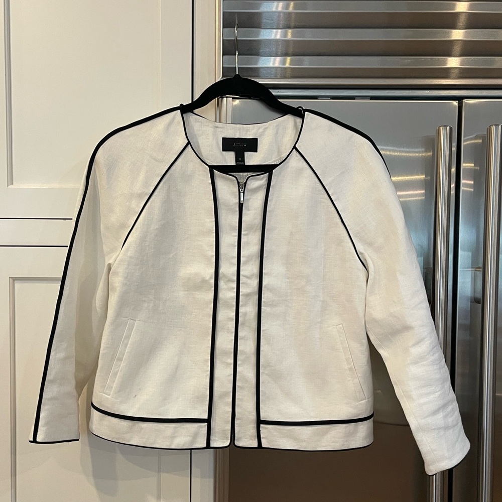 J Crew White and Black Zip Up Jacket Size 10